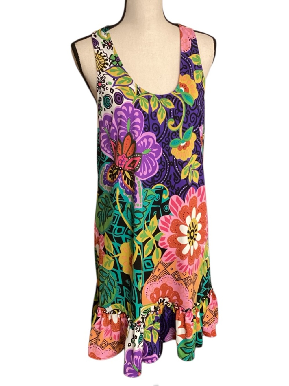 Madison Leigh Sleeveless Tank Shift Dress Vibrant Floral Colorful Art Size 12